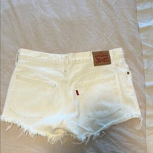 Levi's White Jean Shorts Distressed Frayed Hem